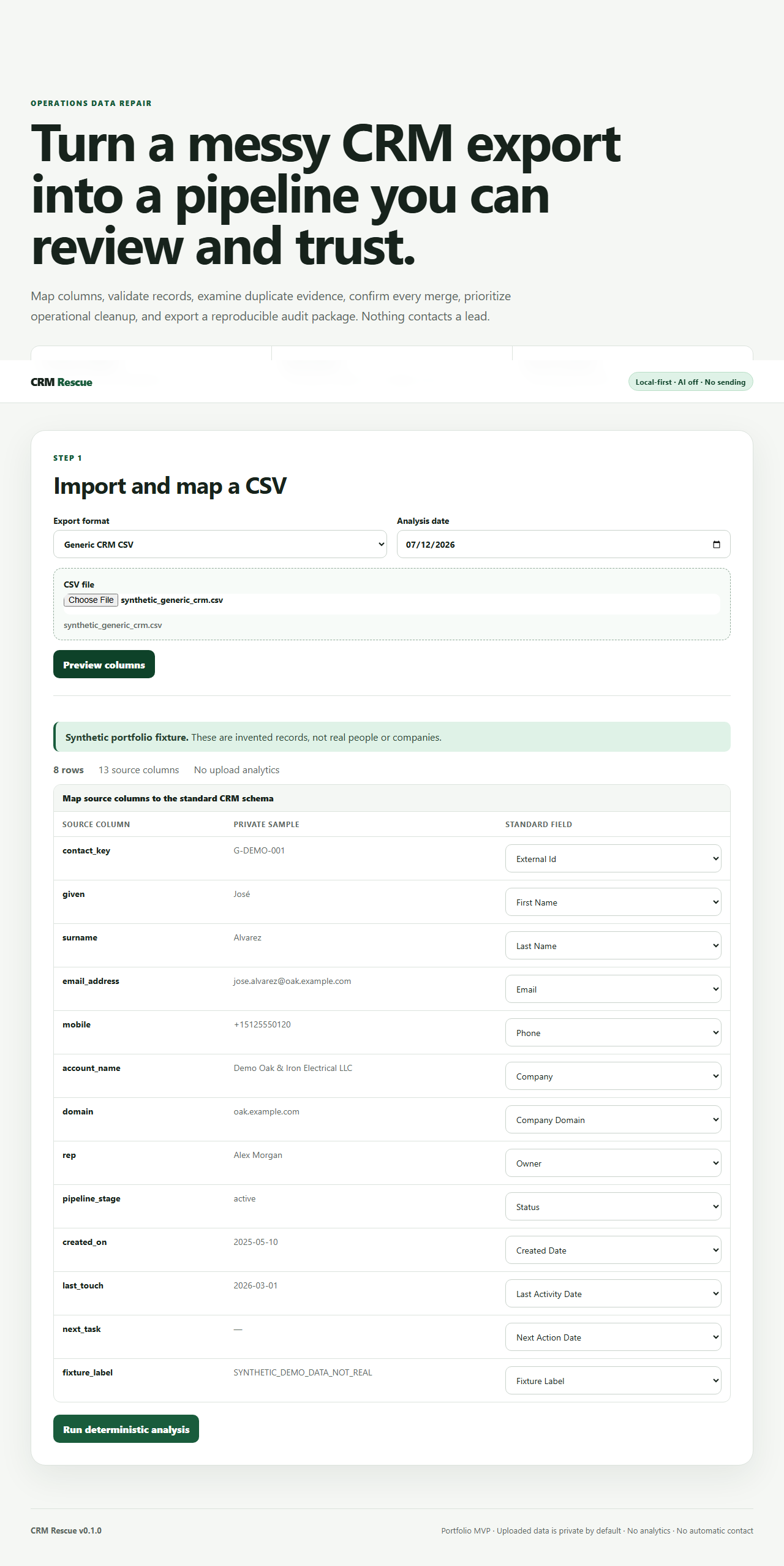CRM Rescue field mapping and import review